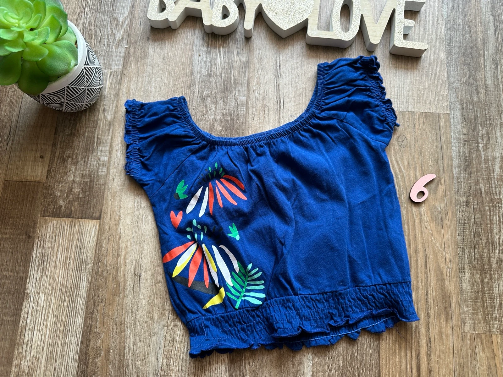 Top fille Gémo bleu imprimé oiseaux colorés – 6 ans